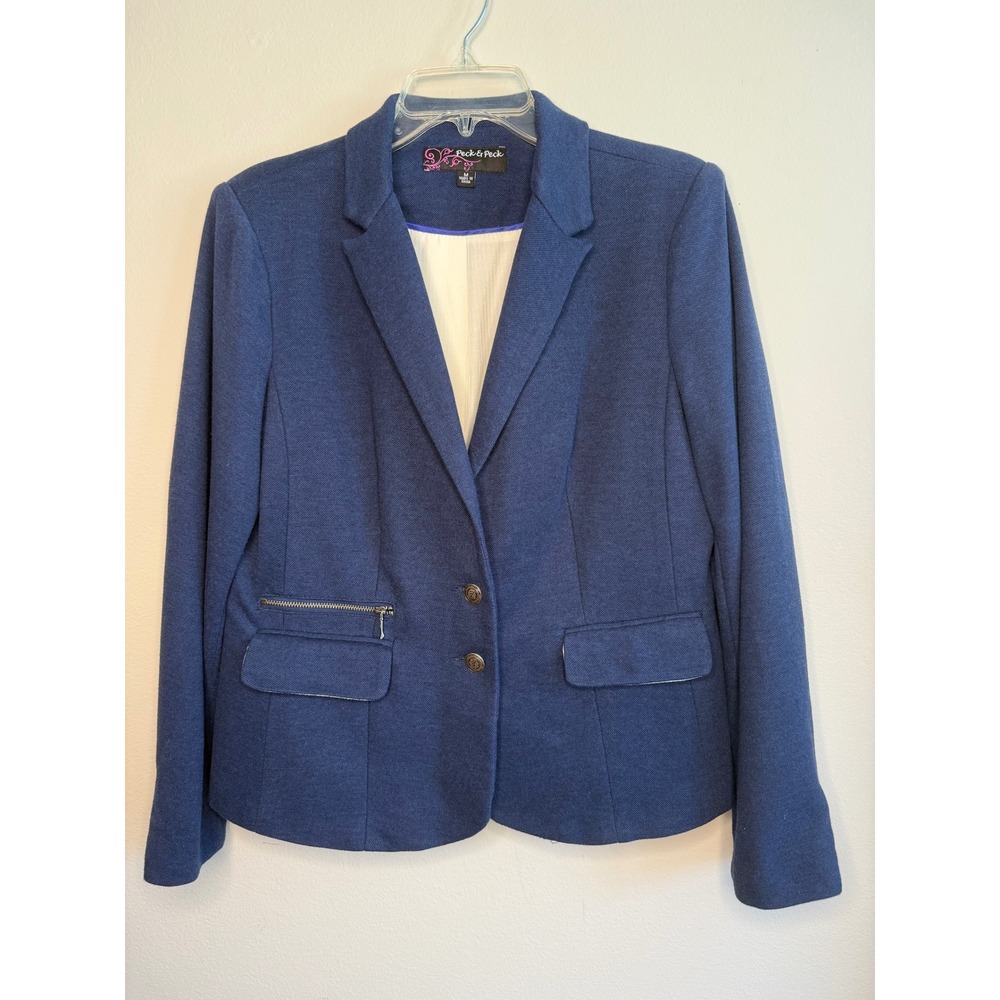 Peck & Peck Womens Blazer Jacket Blue Career Business Casual Size M